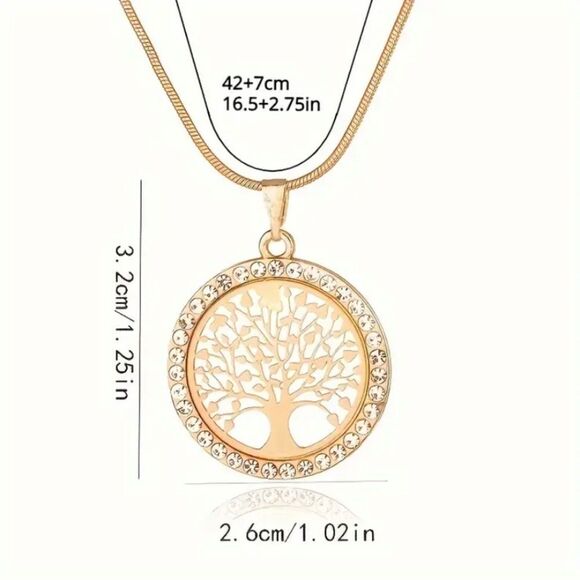 🔅🆕🔅Elegant 18k, S925 Plated Tree of Life Round Rhinestone Pendant Necklace🔅 - Picture 8 of 14
